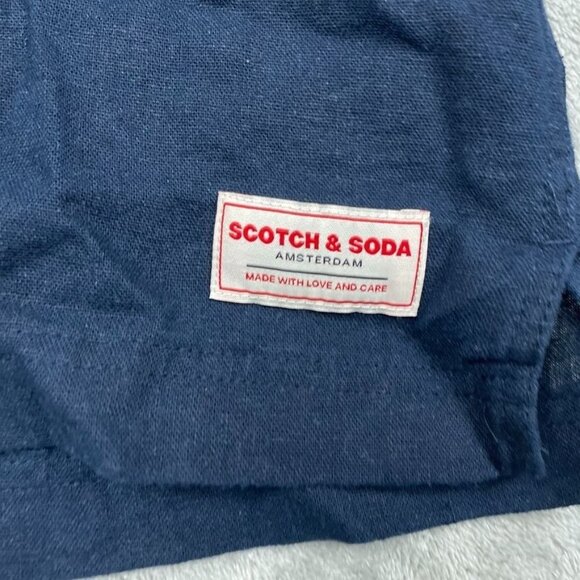 Scotch & Soda Blue Short Sleeve Linen Blend Button-Up Shirt L a1399 - Picture 2 of 7